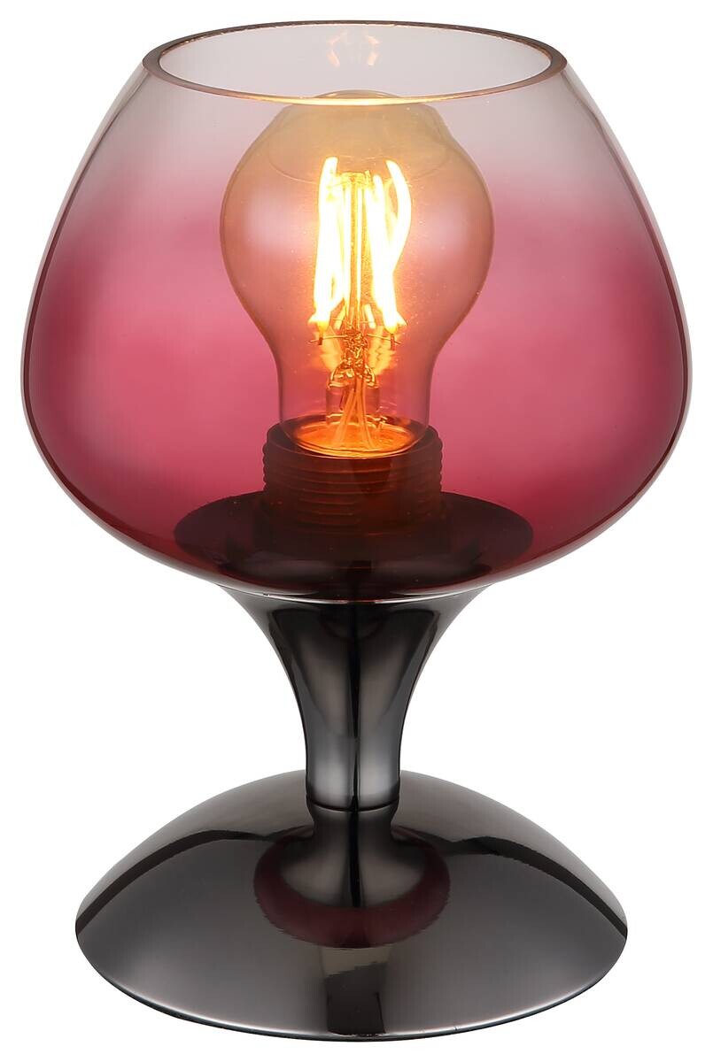 GLOBO Tischleuchte brombeer Chrom schwarz Metall Textil Glas H/D: ca. 20,5x15 cm E27 1 Brennstellen