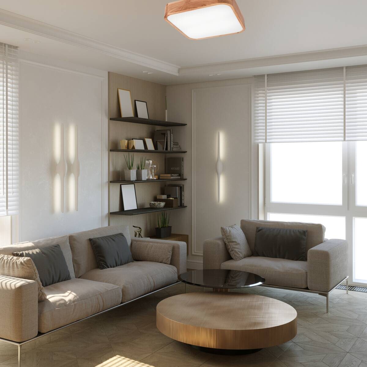 Lamkur Deckenleuchte GASPAR 48888 Eiche Eiche Holz Glas H/L: ca. 8x45 cm E27 4 Brennstellen