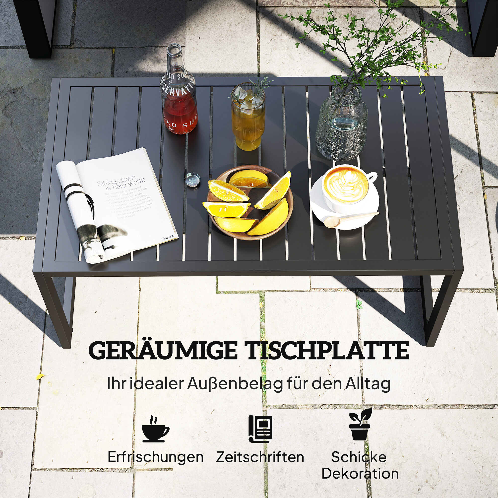 Outsunny Beistelltisch schwarz Aluminium B/H/L: ca. 50x42x90 cm