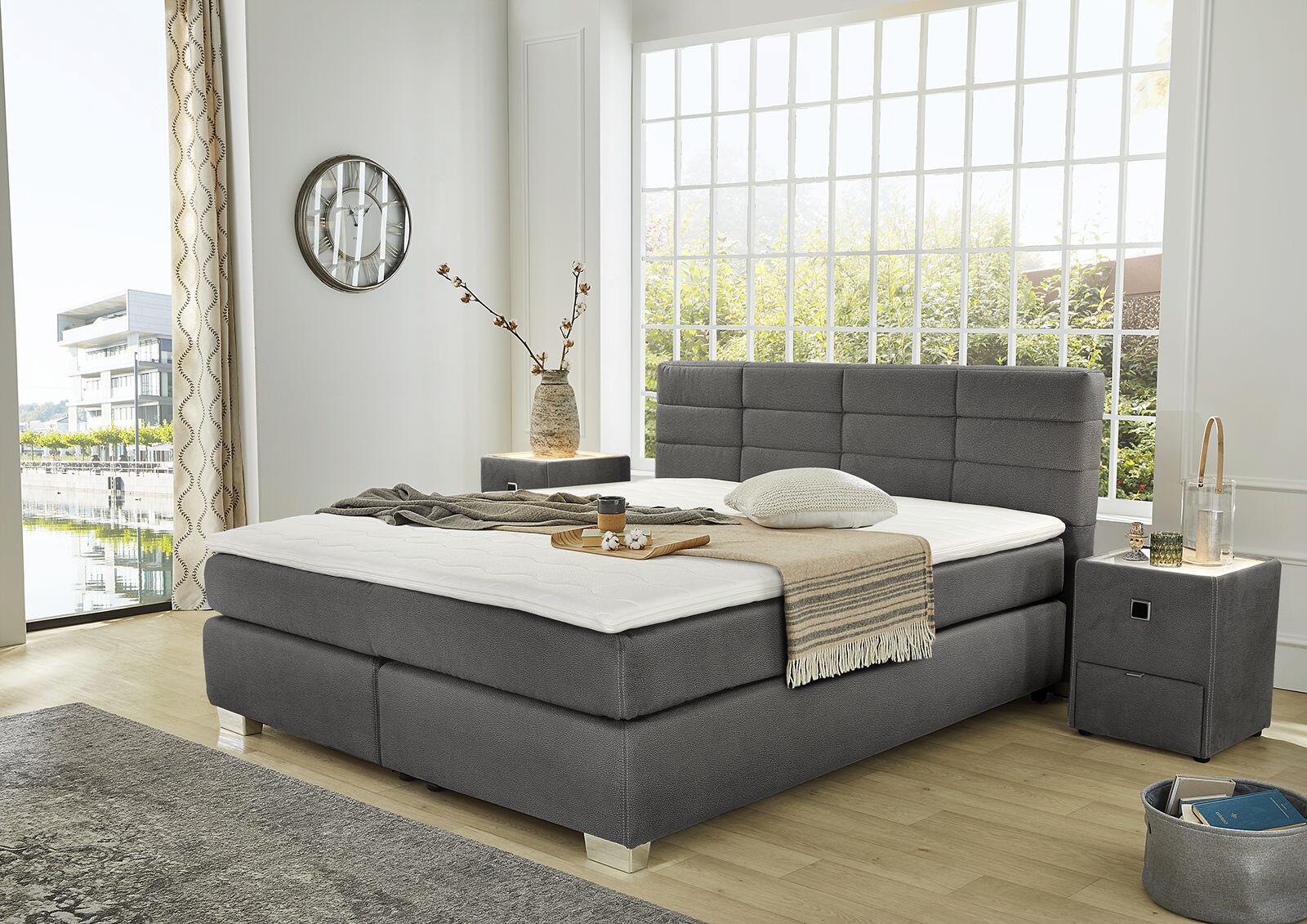 Boxspringbett  grau Microfaser Liegefläche B/L: ca. 160x200 cm