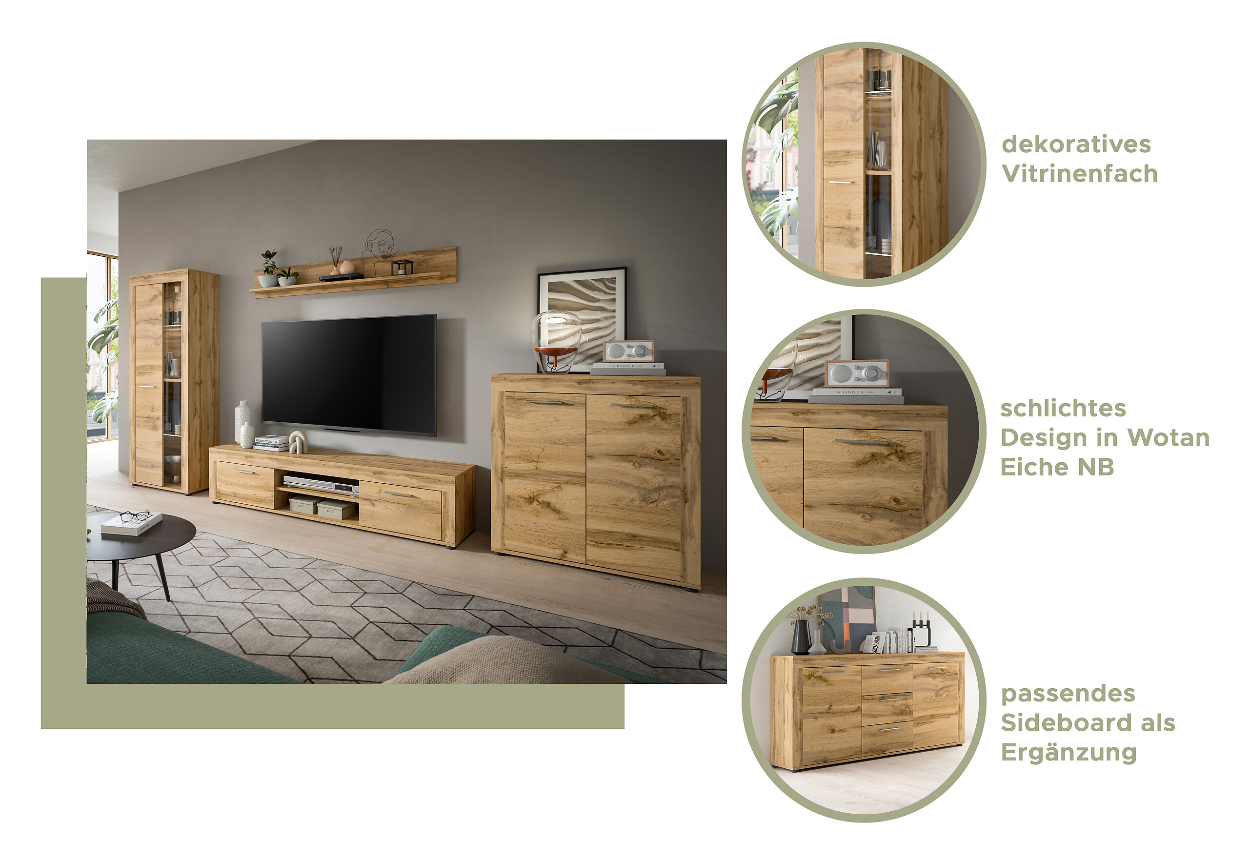 Wohnwand Jam Eiche Wotan Nachbildung B/H/T: ca. 330x159x35 cm