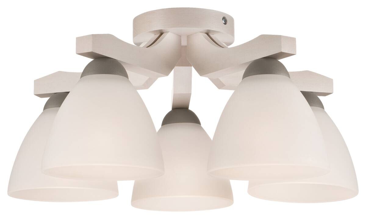 Lamkur Deckenleuchte buche weiß Stahl Glas Holz B/H/L: ca. 37x23x37 cm 5 Brennstellen