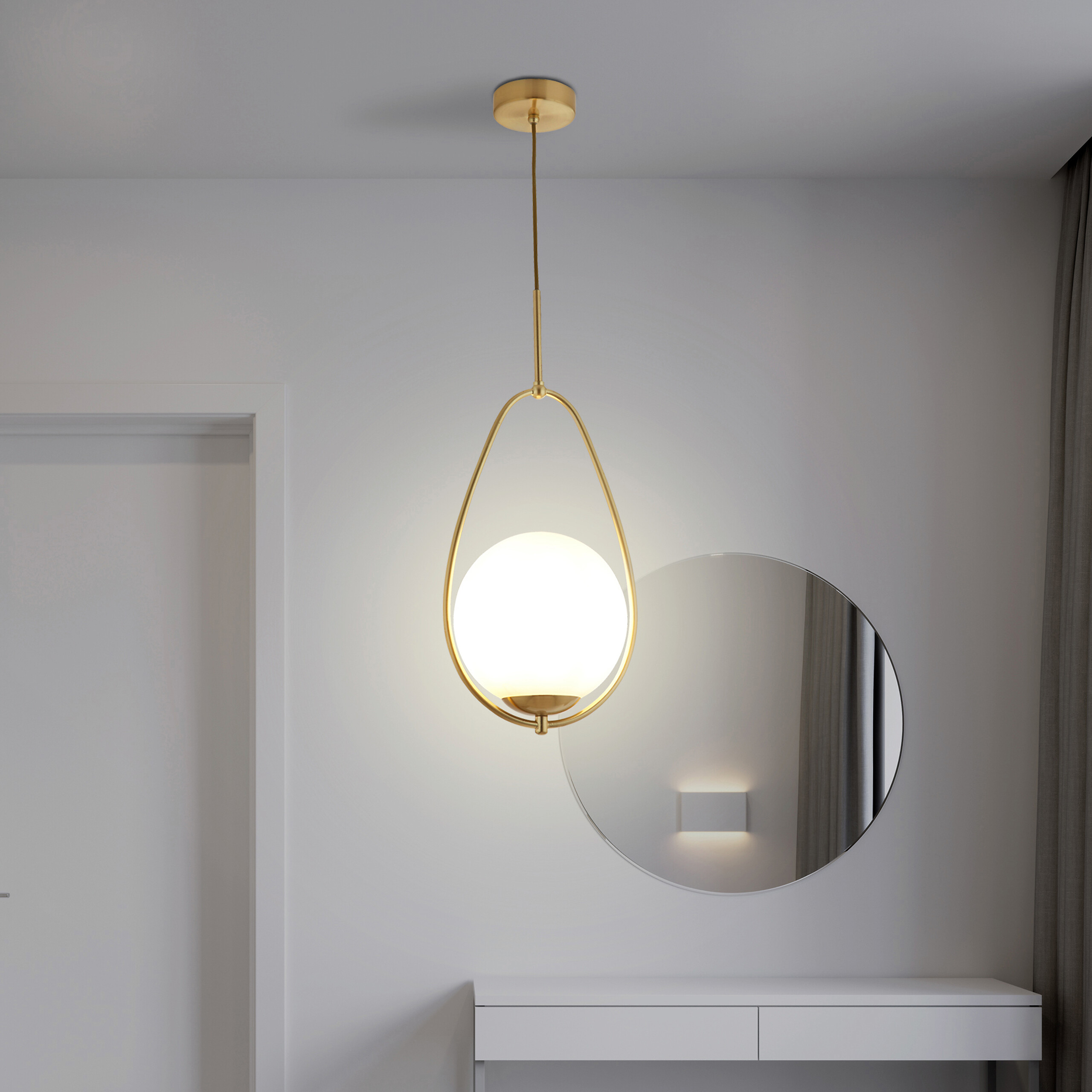 Searchlight Pendelleuchte Avalon gold Opal Stahl Glas B/H/D: ca. 23x150x23 cm E27 1 Brennstellen
