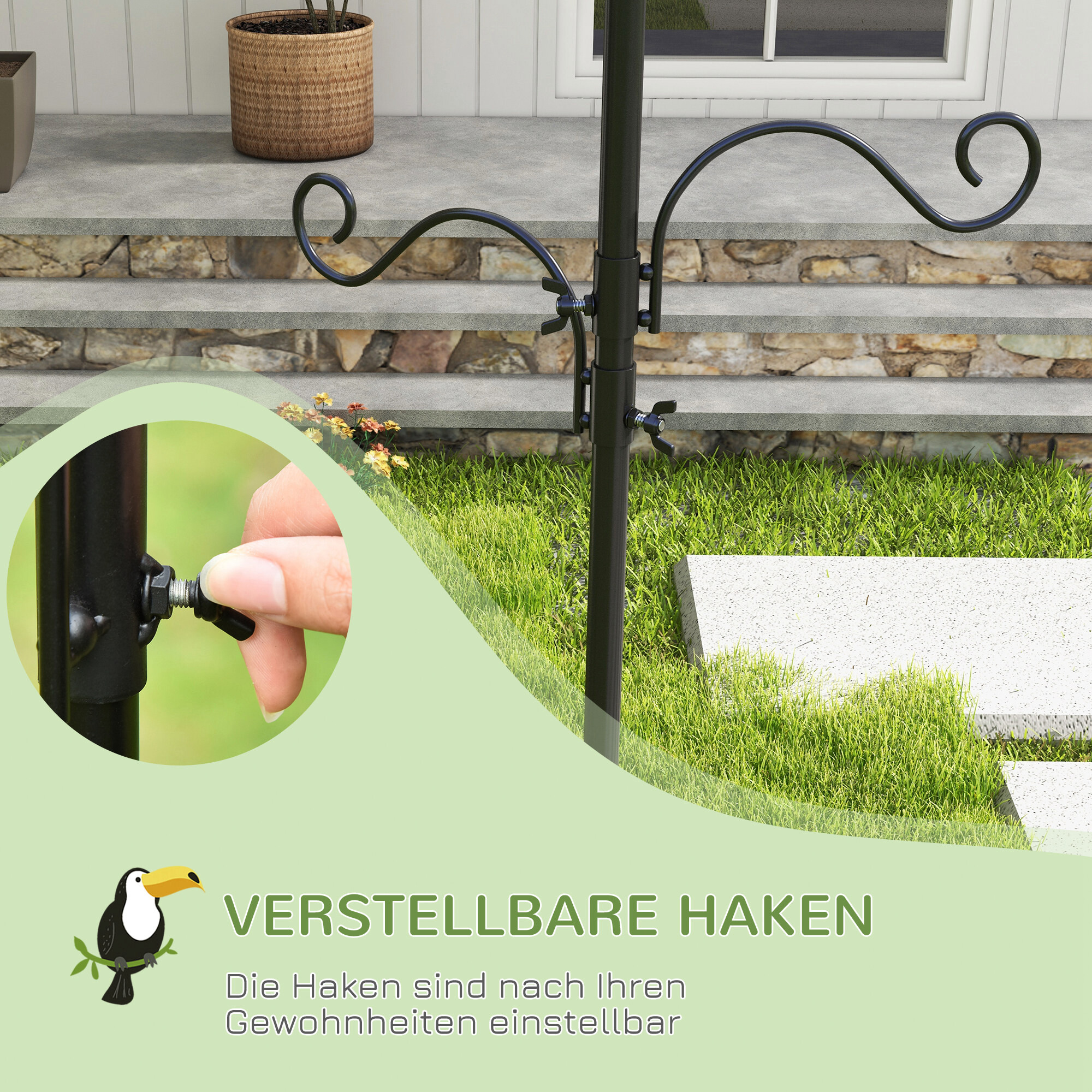 PawHut Vogelfutterstation schwarz Stahl B/H/L: ca. 54,5x208x54,5 cm