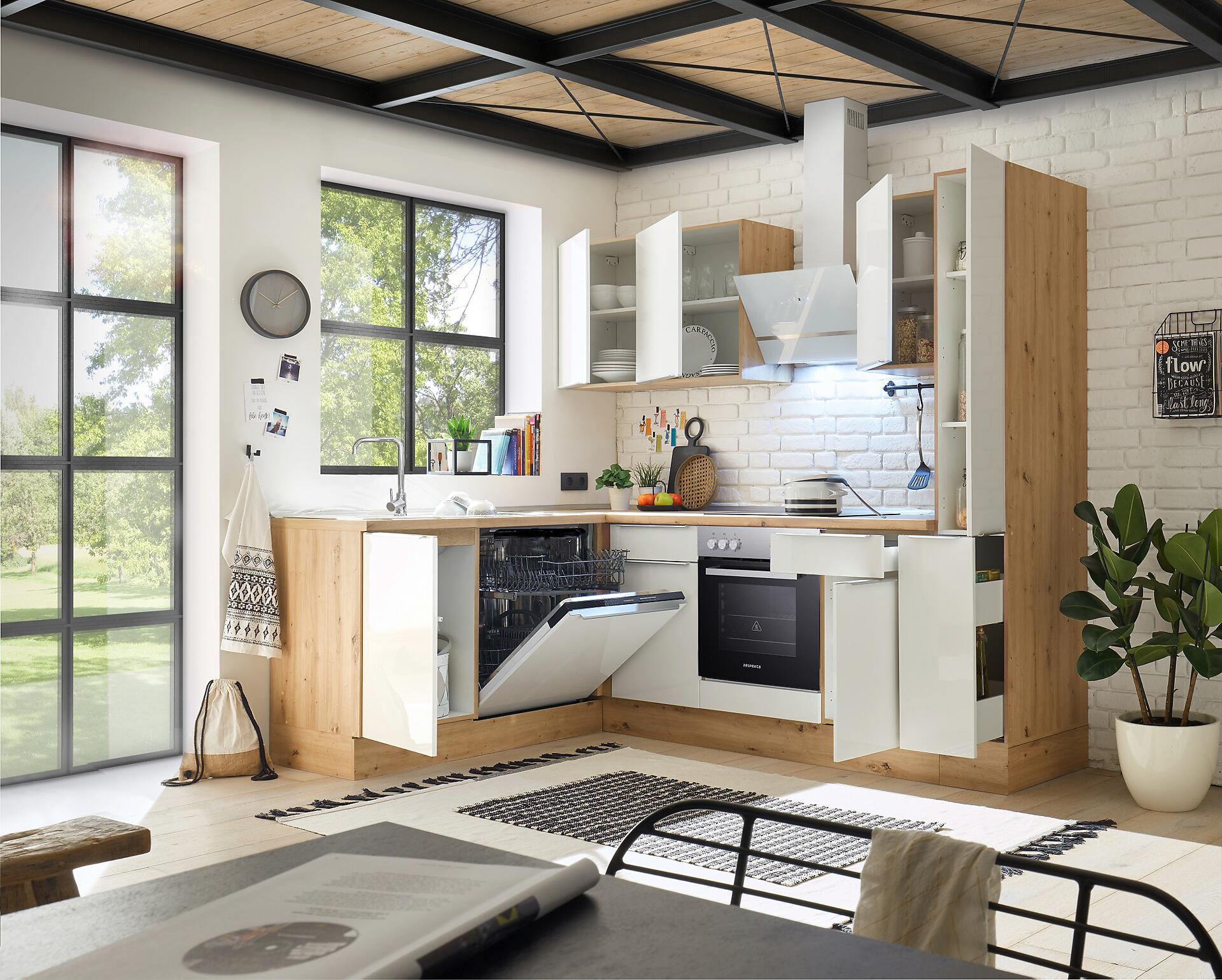 Respekta Winkelküche Marleen weiß Hochglanz B/H/T: ca. 250x211x170 cm