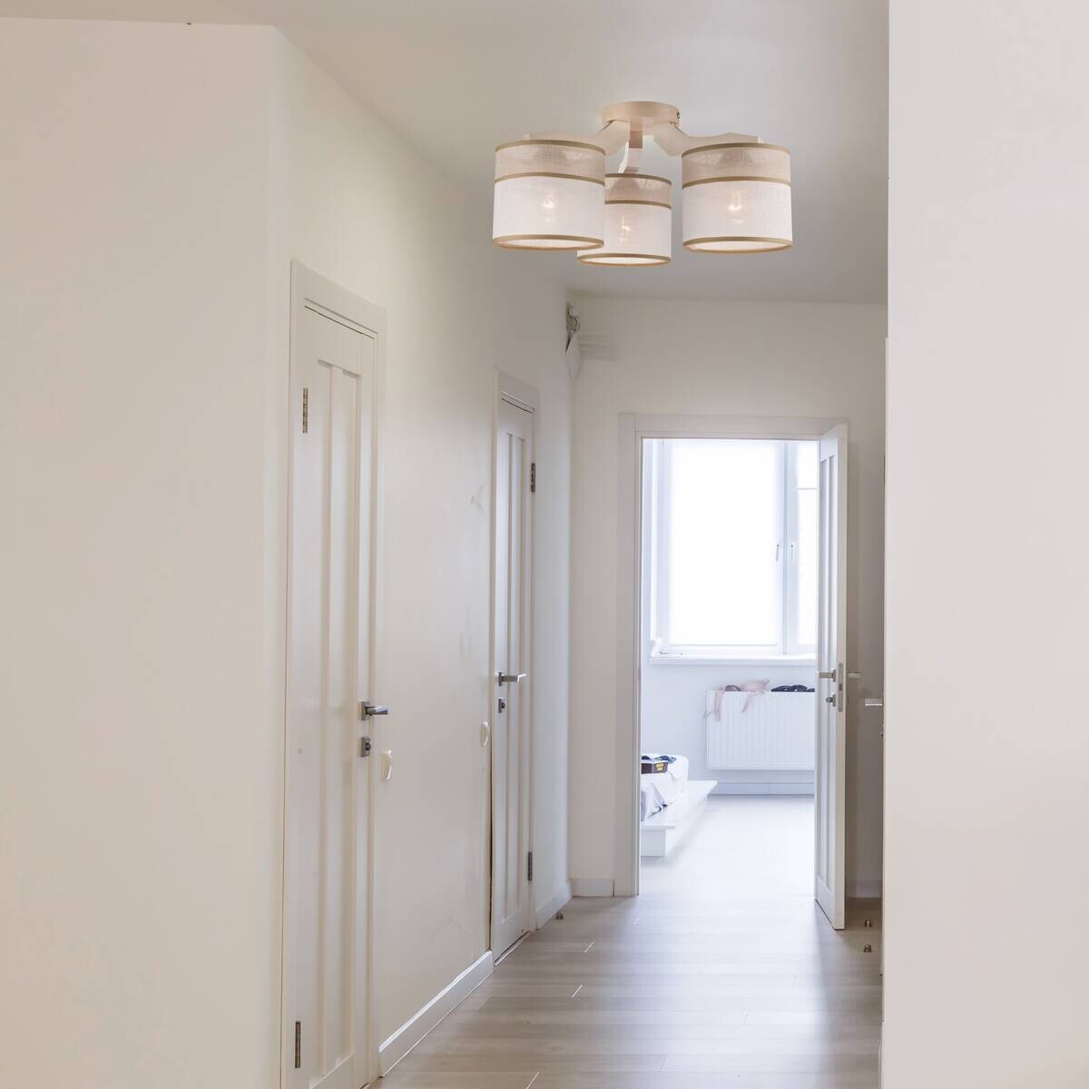 Lamkur Deckenleuchte ANDREA 27319 birke weiß Holz Stahl Stoff H/L: ca. 23x40 cm E27 3 Brennstellen