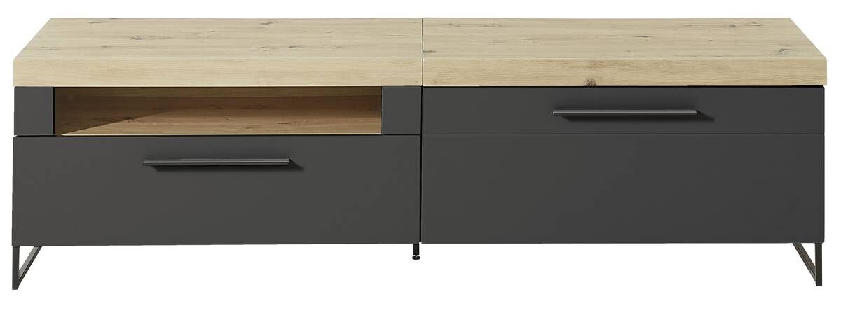TV-Lowboard Loft Two Eiche Artisan Nachbildung Graphit Lacklaminat supermatt B/H/T: ca. 192x55x44 cm