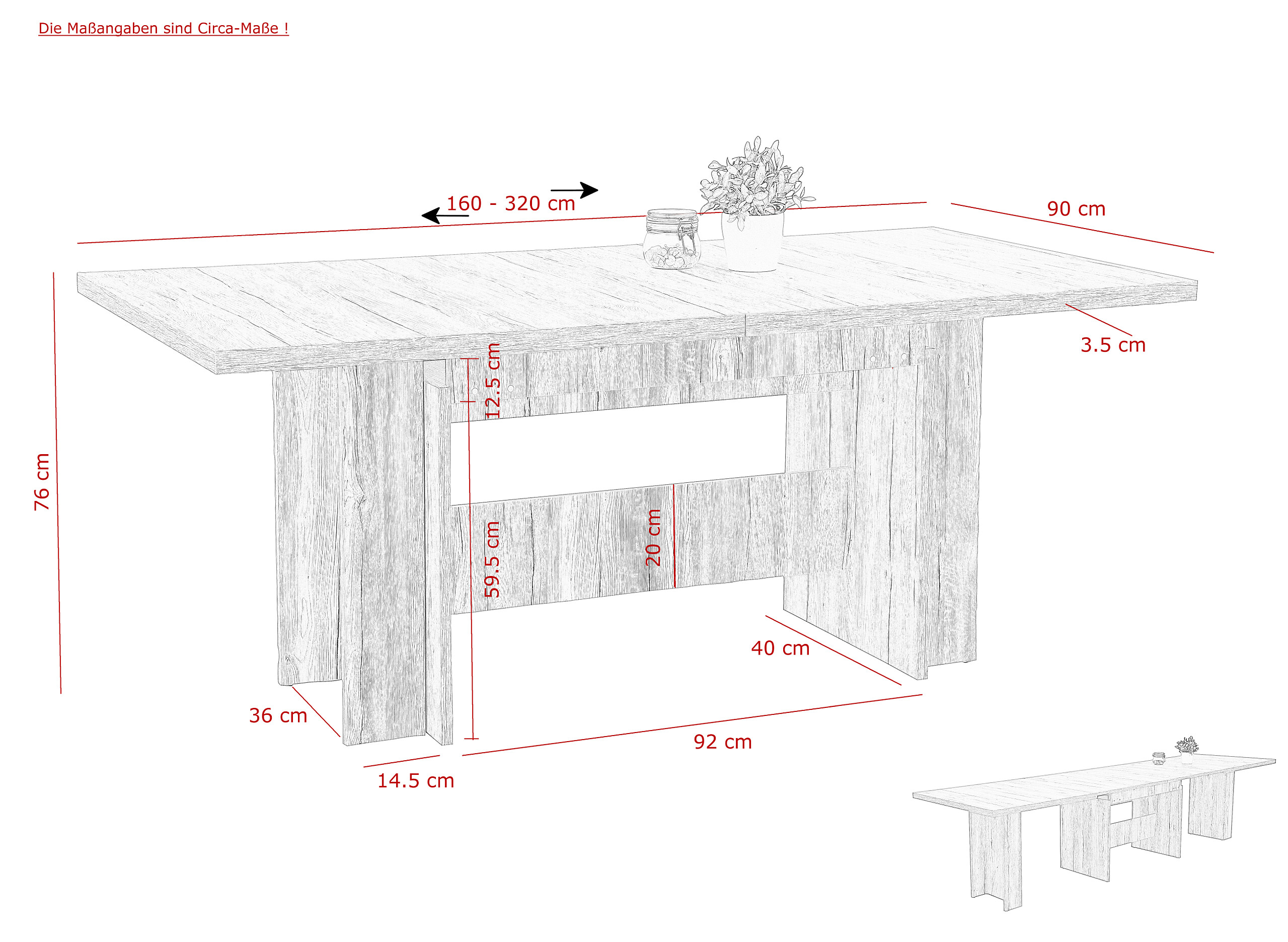 Essgruppe Lia II Eiche beige B/H/T: ca. 320x76x90 cm