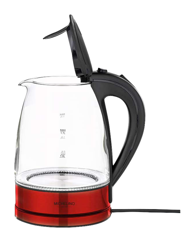 MICHELINO Glas-Wasserkocher 74318 rot schwarz Kunststoff Edelstahl Glas B/H/T: ca. 22x25x19 cm ca. 1,7 l