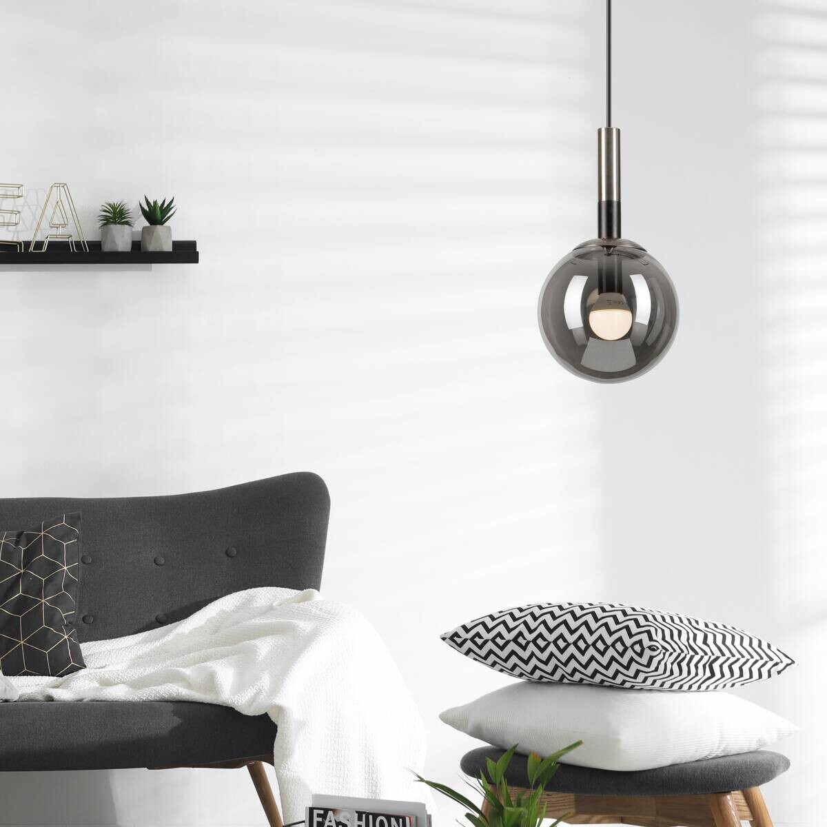 Lamkur Hängeleuchte Rollo Chrom Glas Stahl B/H/L: ca. 15x120x15 cm 1.0 Brennstellen