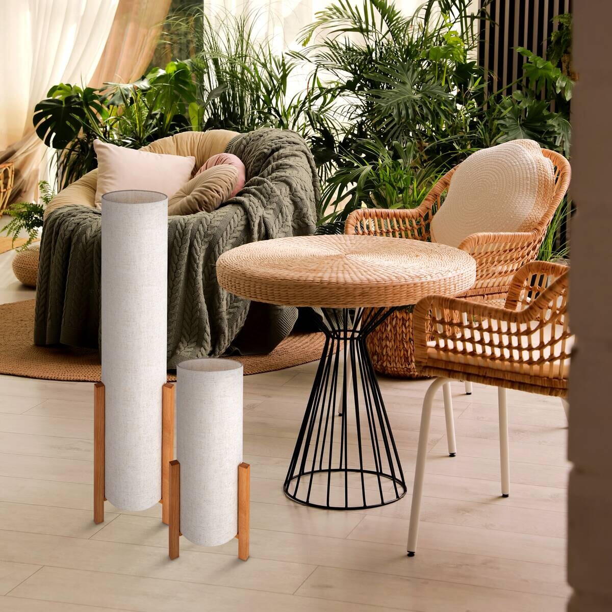 Näve Leuchten Stehleuchte 3195427 natur Textil B/H/T: ca. 22x110x22 cm 3 Brennstellen