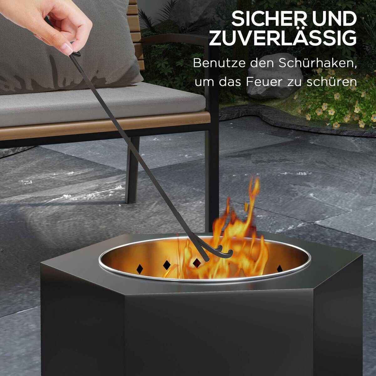 Outsunny Feuerschale schwarz Edelstahl B/H/L: ca. 38,8x46,5x45 cm