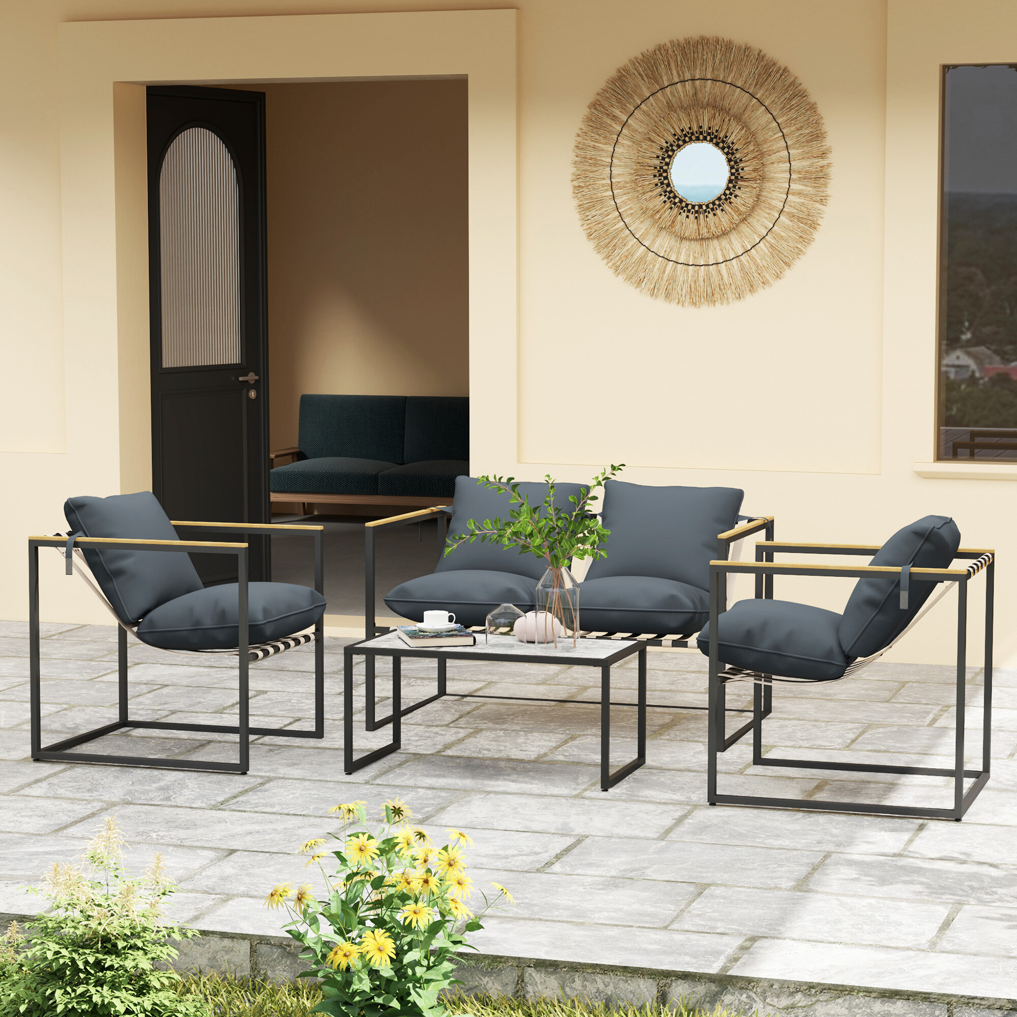 Outsunny Gartenmöbel-Set grau Polyester B/H/L: ca. 70x67x114 cm