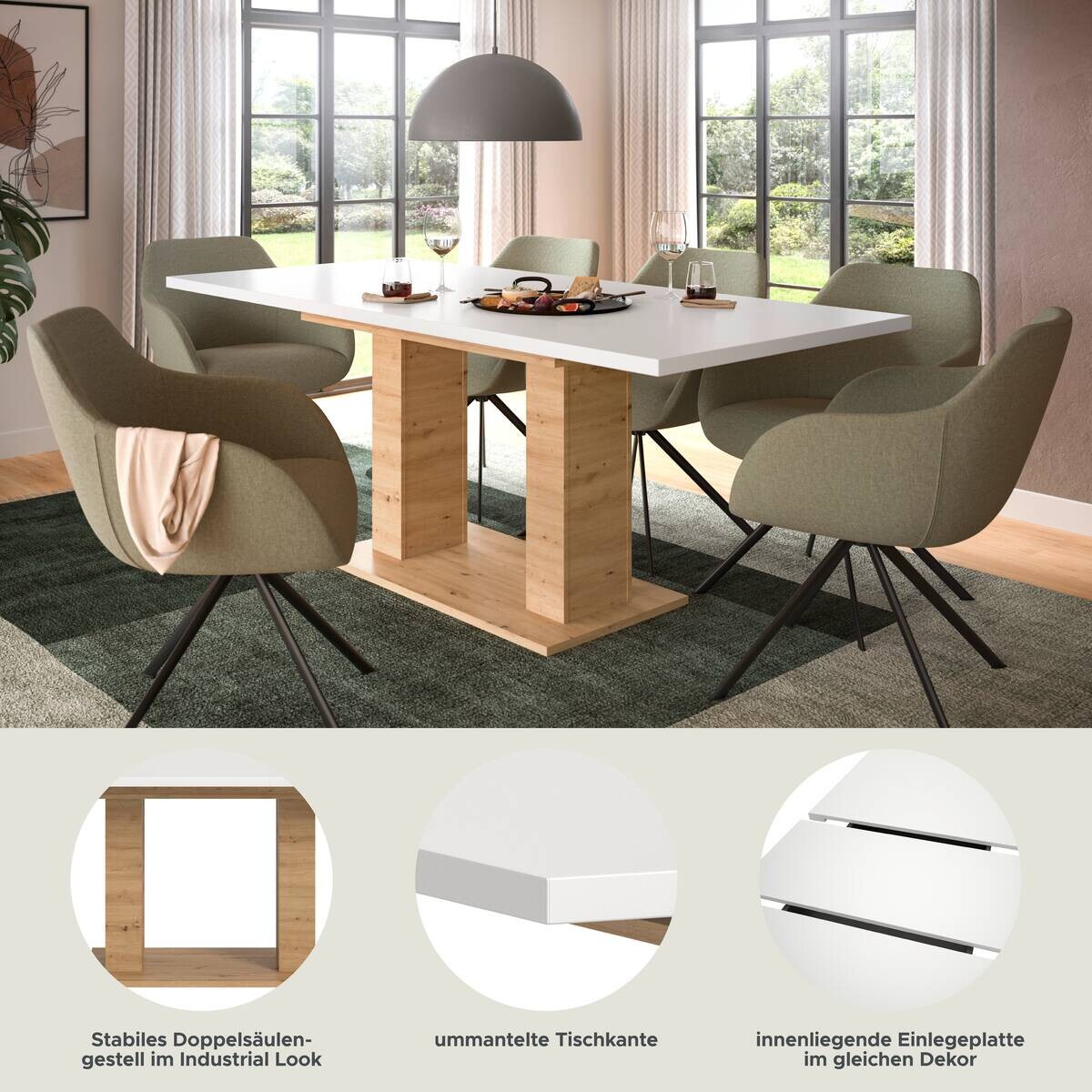 Esstisch MOTION weiß Artisan Nachbildung B/H/T: ca. 150x76x90 cm