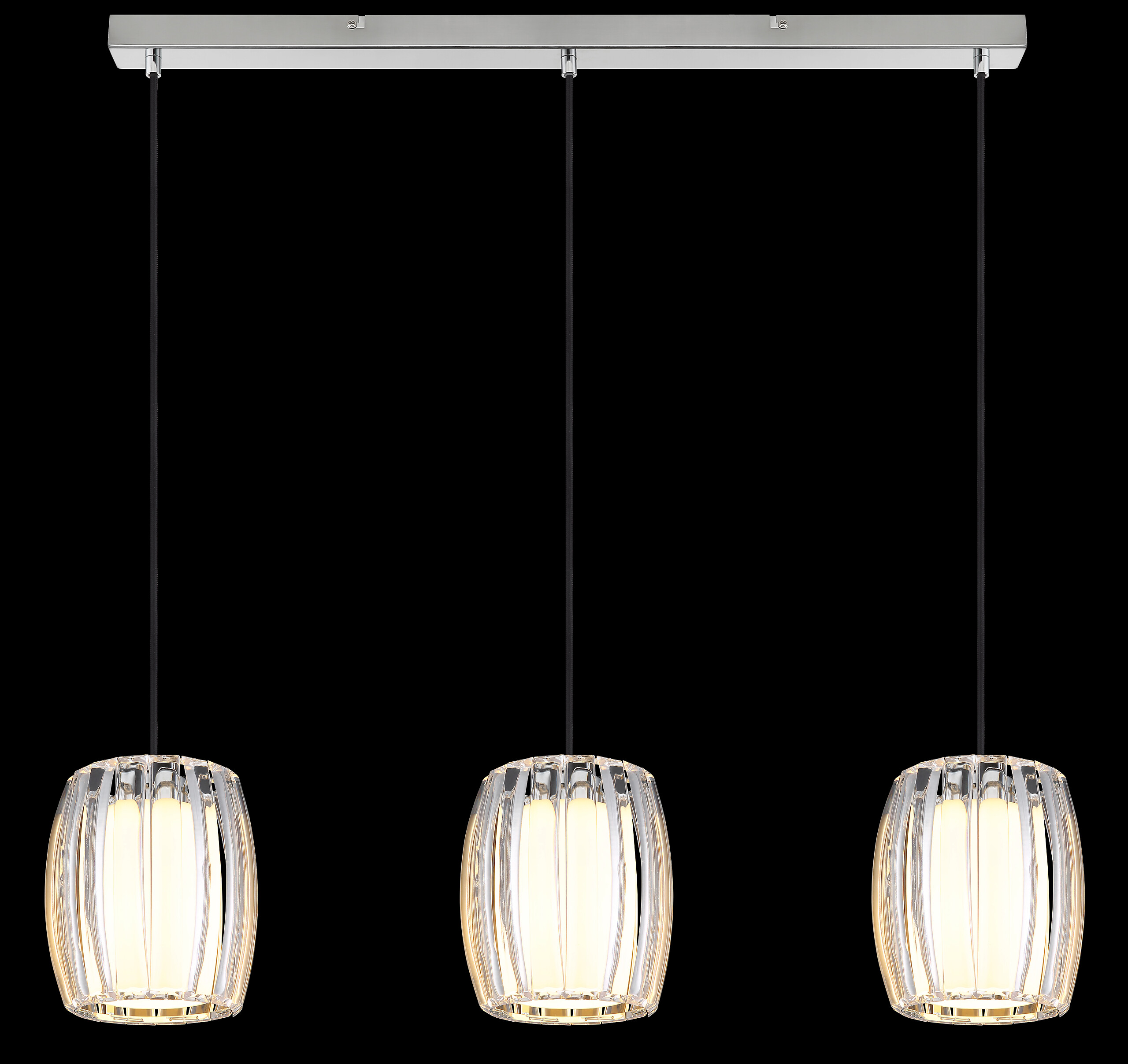 GLOBO Pendelleuchte Opal schwarz Chrom Glas Textil Metall B/H/L: ca. 18x120x86 cm E27 3 Brennstellen