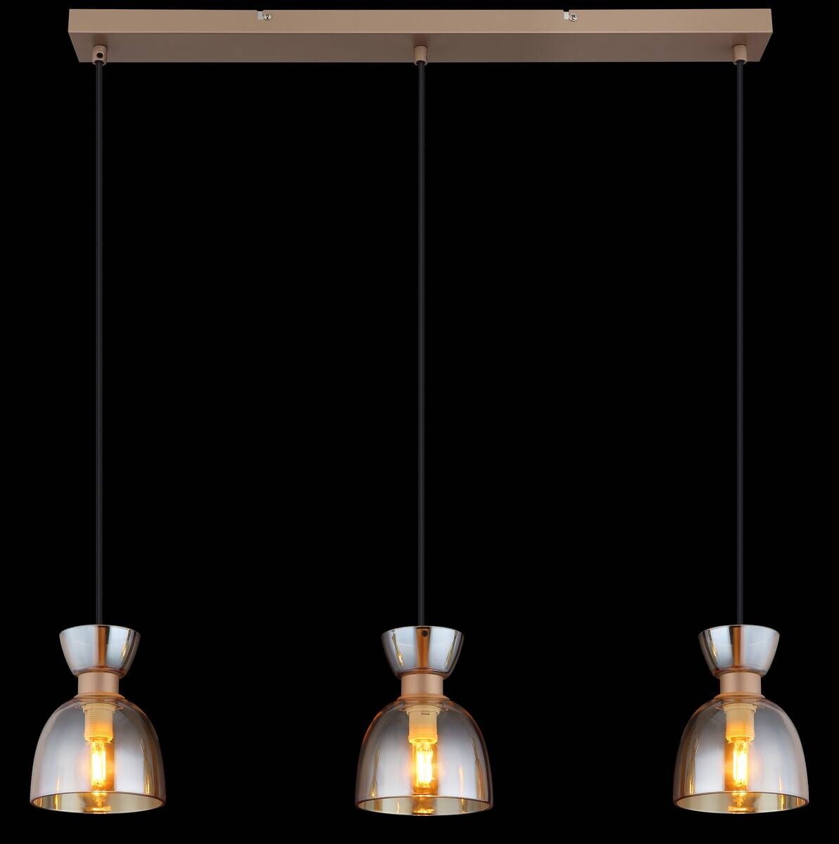 GLOBO Pendelleuchte schwarz amber kaffee Glas Metall B/H: ca. 65x120 cm E14 3 Brennstellen