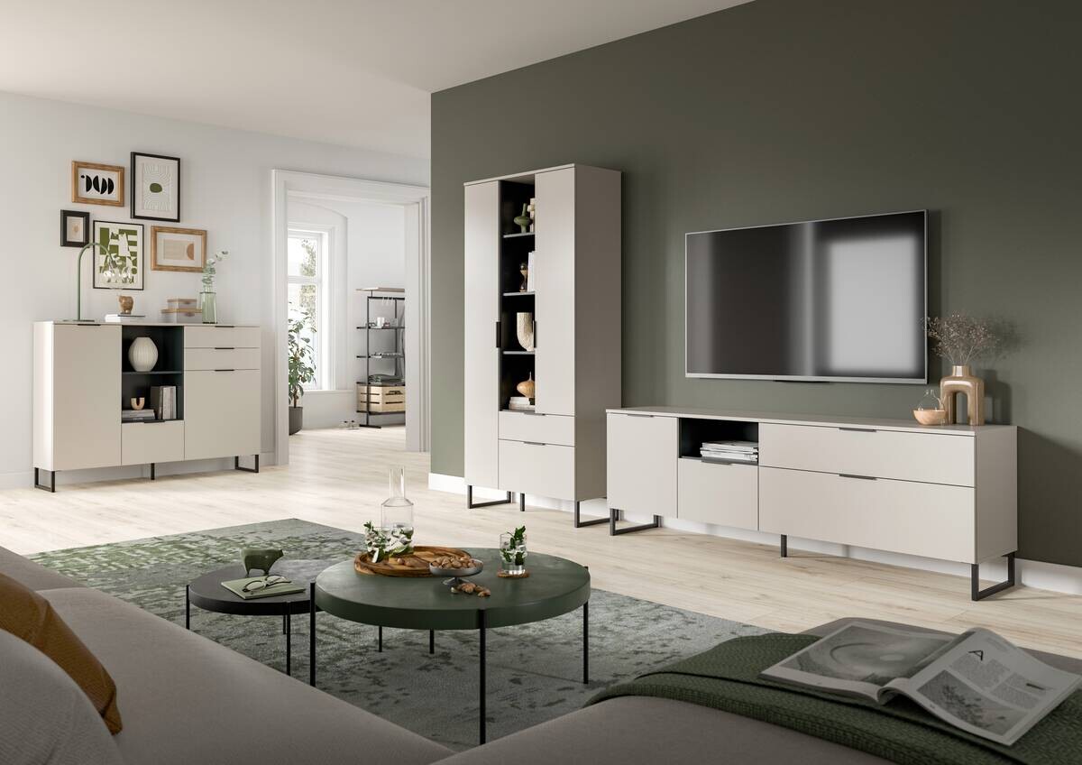 Highboard Noida Kaschmirgrau Nachbildung schwarz B/H/T: ca. 112x150x37 cm