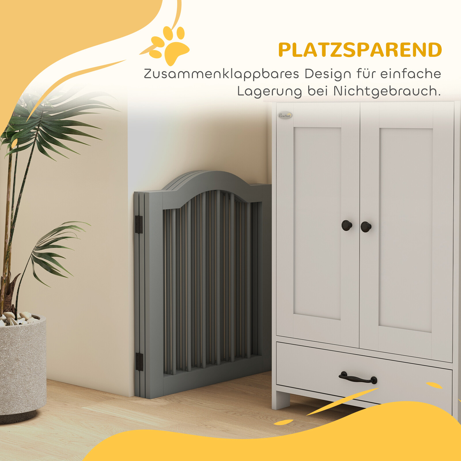 PawHut Schutzgitter hellgrau Holz B/H/L: ca. 29,5x61x154,5 cm