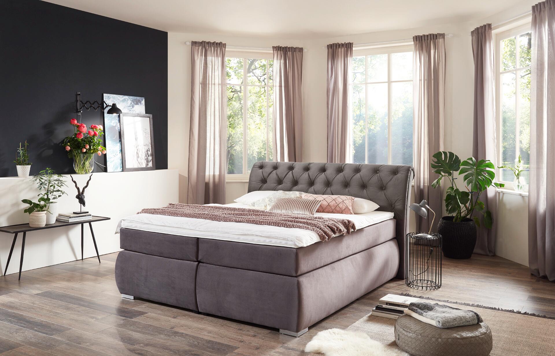 Boxspringbett Agnes dunkelgrau Liegefläche B/L: ca. 180x200 cm