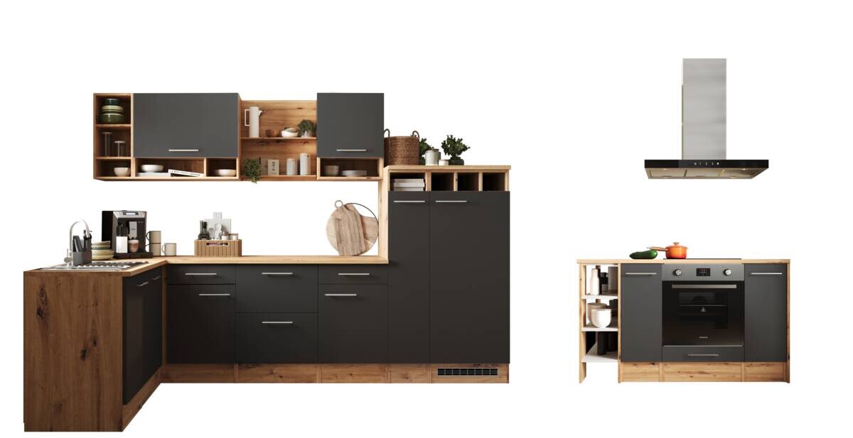 Respekta Inselküche Hilde grau matt B/H/T: ca. 310x205x172 cm