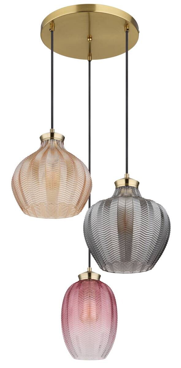 GLOBO Pendelleuchte JESSICA gold Metall Glas H/D: ca. 120x45 cm E27 3 Brennstellen