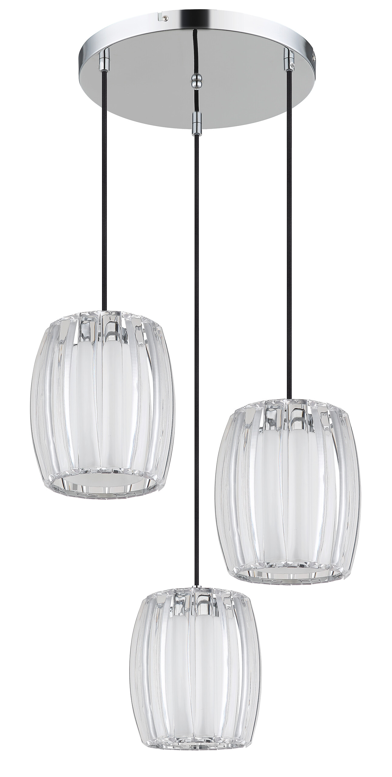 GLOBO Pendelleuchte Opal schwarz Chrom Metall Textil Glas H/D: ca. 120x40,5 cm E27 3 Brennstellen