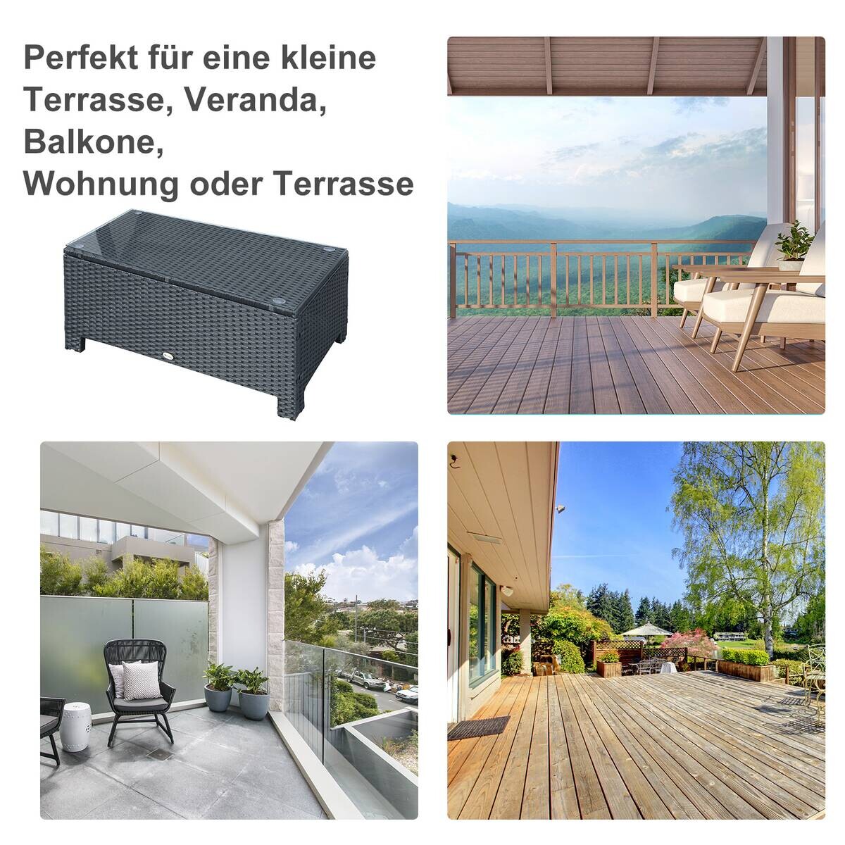 Outsunny Beistelltisch schwarz Glas B/H/L: ca. 50x85x39 cm