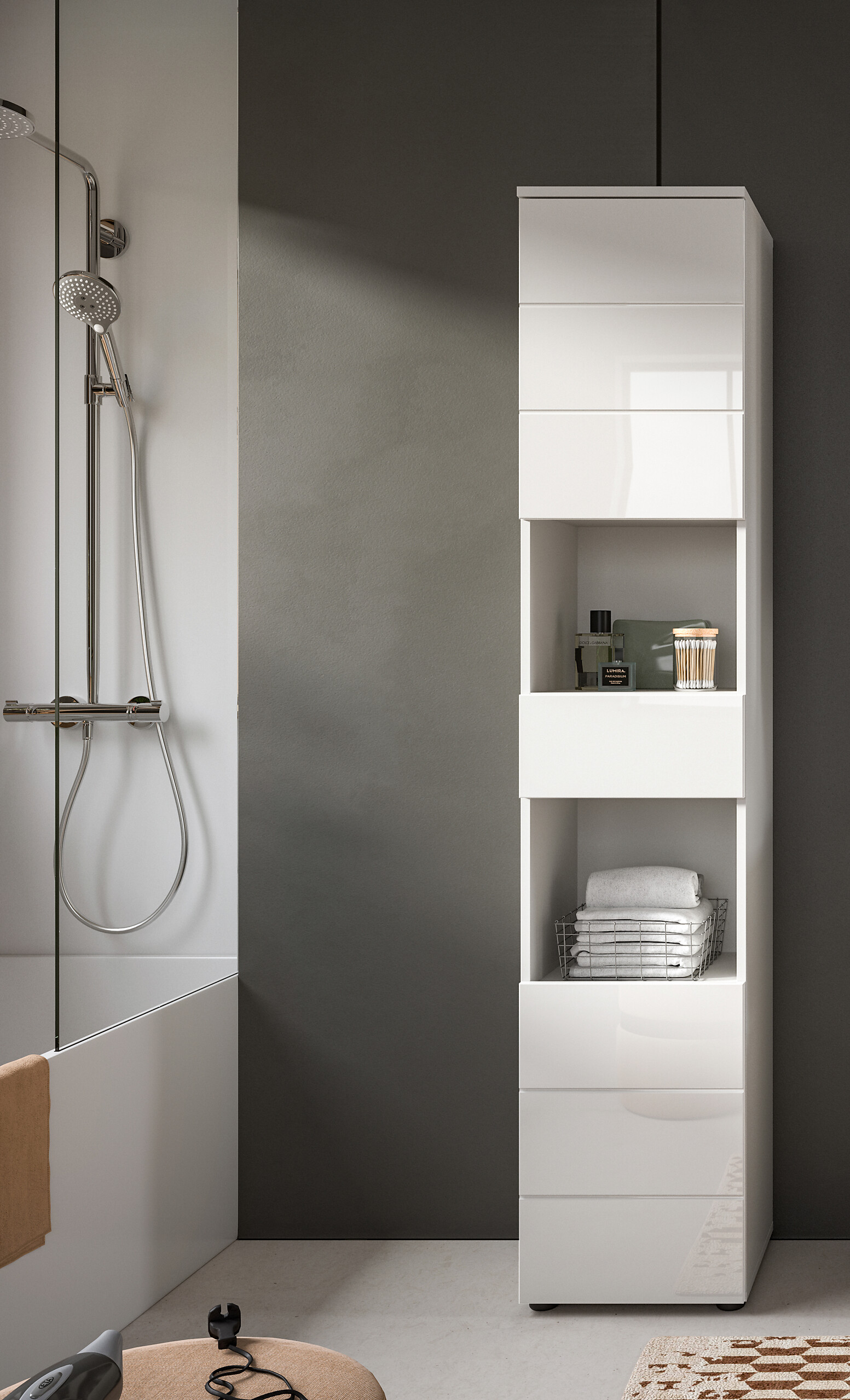 Badhochschrank VIRA weiß weiß Hochglanz B/H/T: ca. 38x190x34 cm