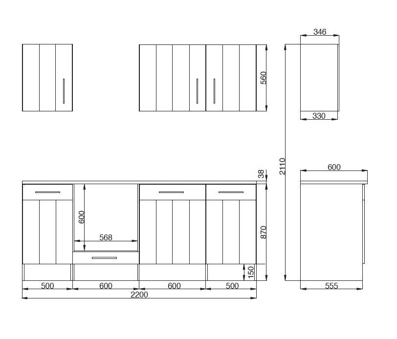 Respekta Küchenblock Premium weiß matt B/H/T: ca. 220x211x60 cm
