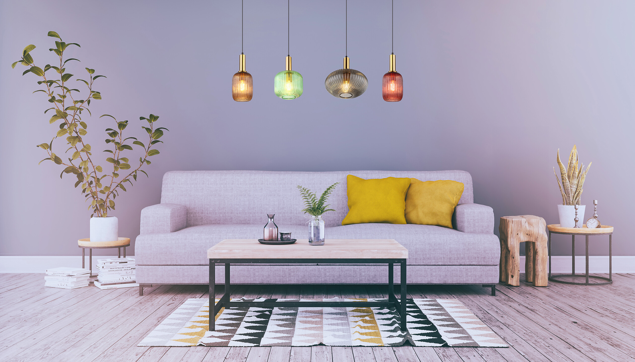 Pendelleuchte Normy messing Metall Glas B/H/L: ca. 30x120x115 cm E27 4 Brennstellen