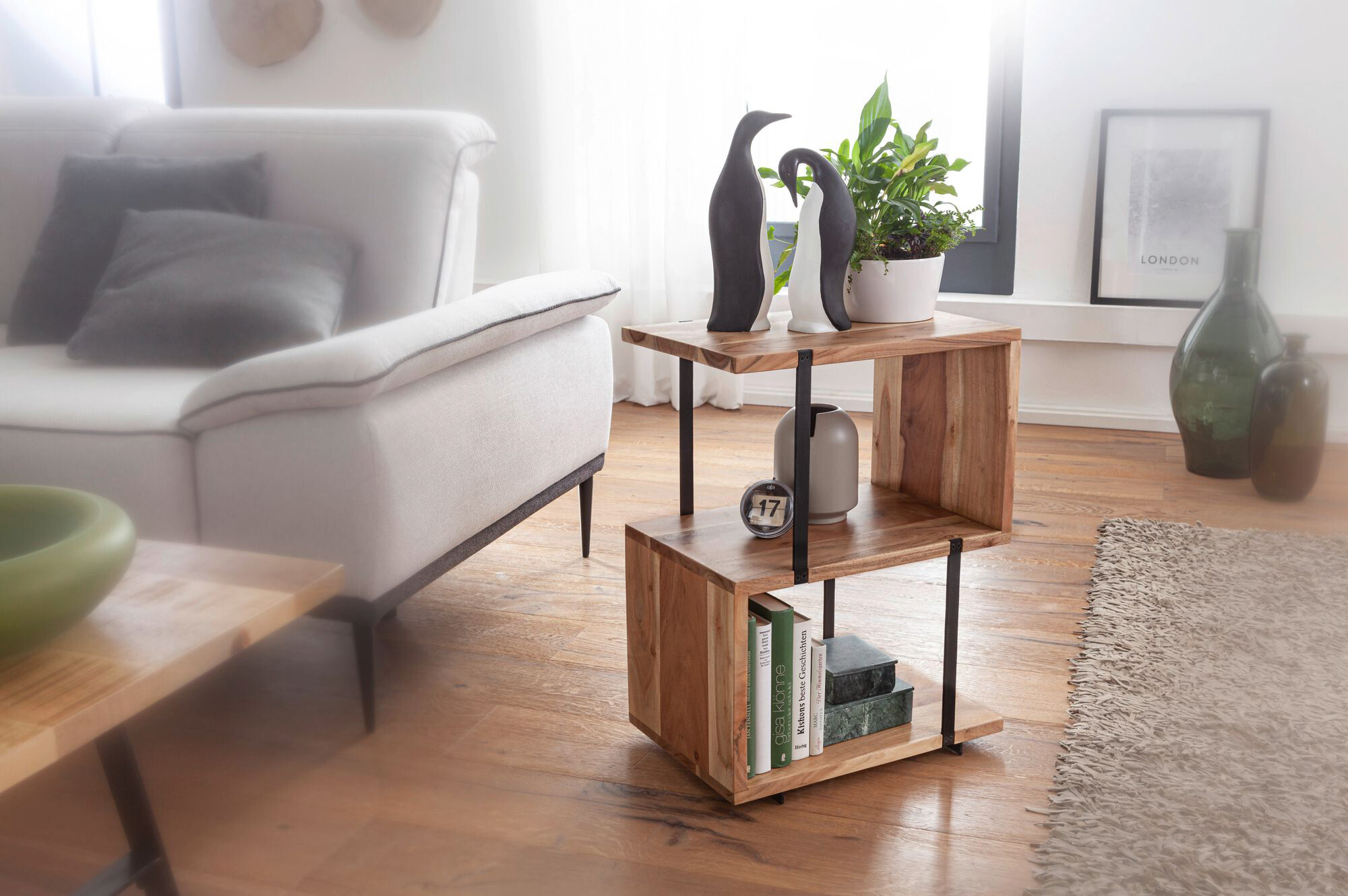 Beistelltisch natur schwarz pulverbeschichtet Akazie Edelstahl B/H/T: ca. 45x60x30 cm