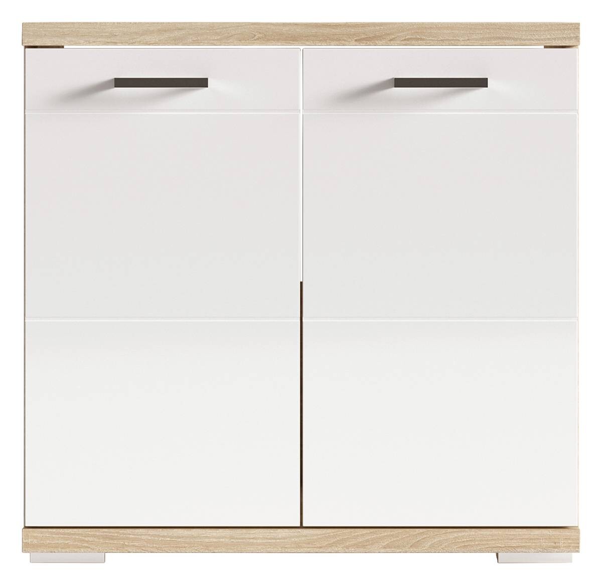 Waschbeckenunterschrank NEBRASKA Eiche Nachbildung weiß Lack Hochglanz silber B/H/T: ca. 60x59x31,5 cm