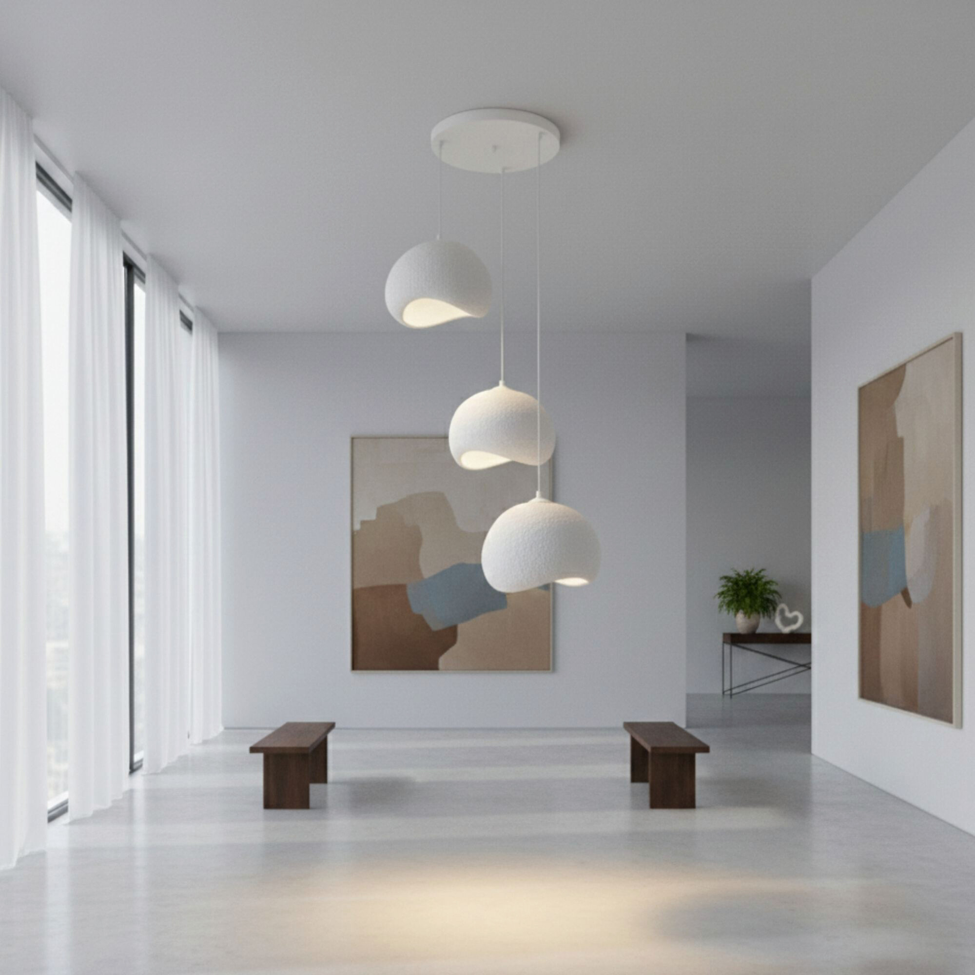 Opviq Pendelleuchte Yontu-15853 weiß Polyester-Mischgewebe Metall B/H/L: ca. 29x120x34 cm E27 3 Brennstellen