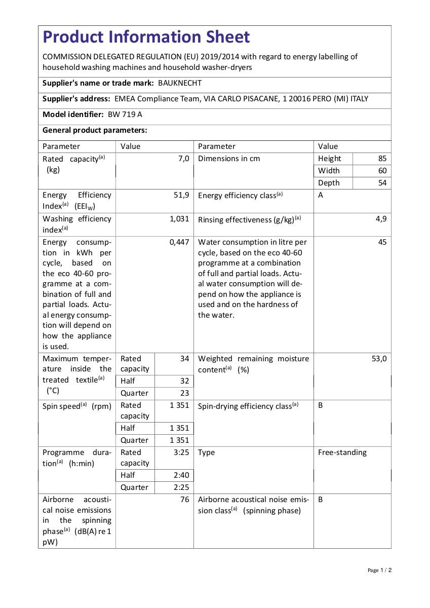 Bauknecht Waschmaschine BW_719_A weiß B/H/T: ca. 60x85x54 cm ca. 7 kg