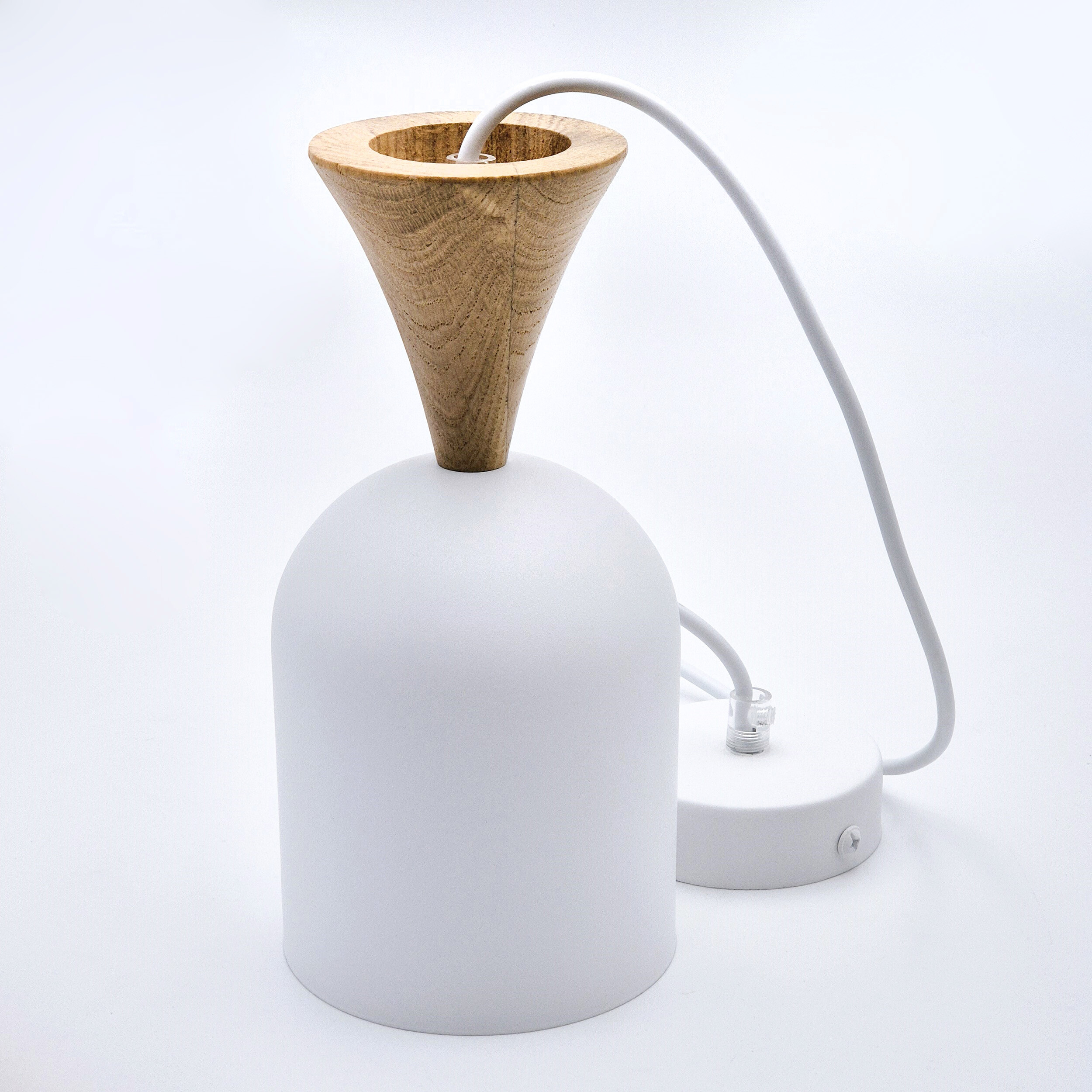 Lamkur Hängeleuchte Eiche weiß Stahl Holz B/H/L: ca. 11x102x11 cm E27 1 Brennstellen