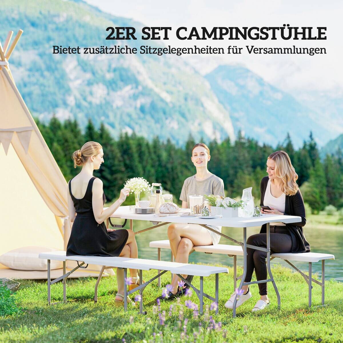 Outsunny Bierbank weiß Metall B/H/L: ca. 28x42x182 cm