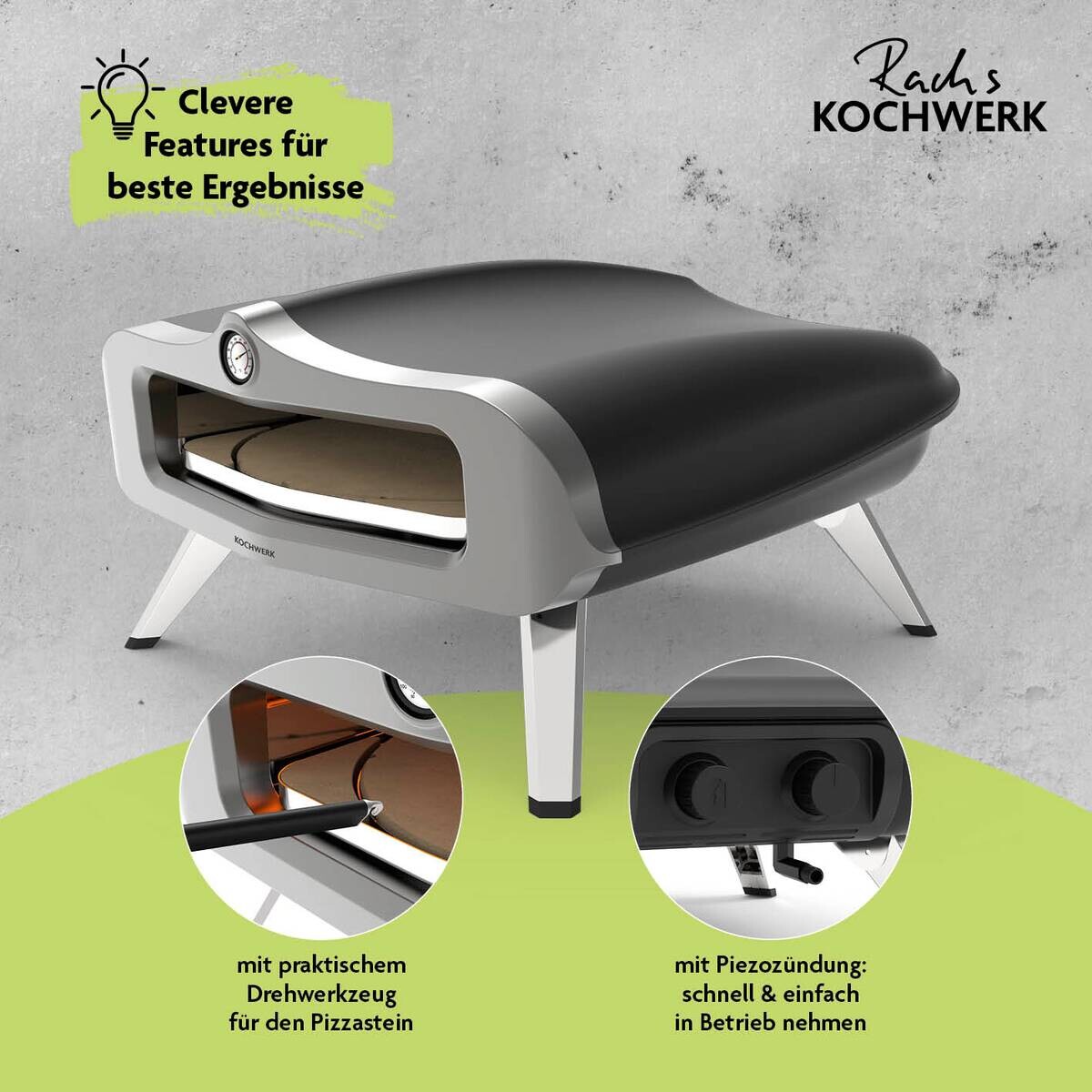 Rachs KOCHWERK Gas-Pizzaofen silber Edelstahl B/H/L/D: ca. 61,5x32x70,5x55 cm