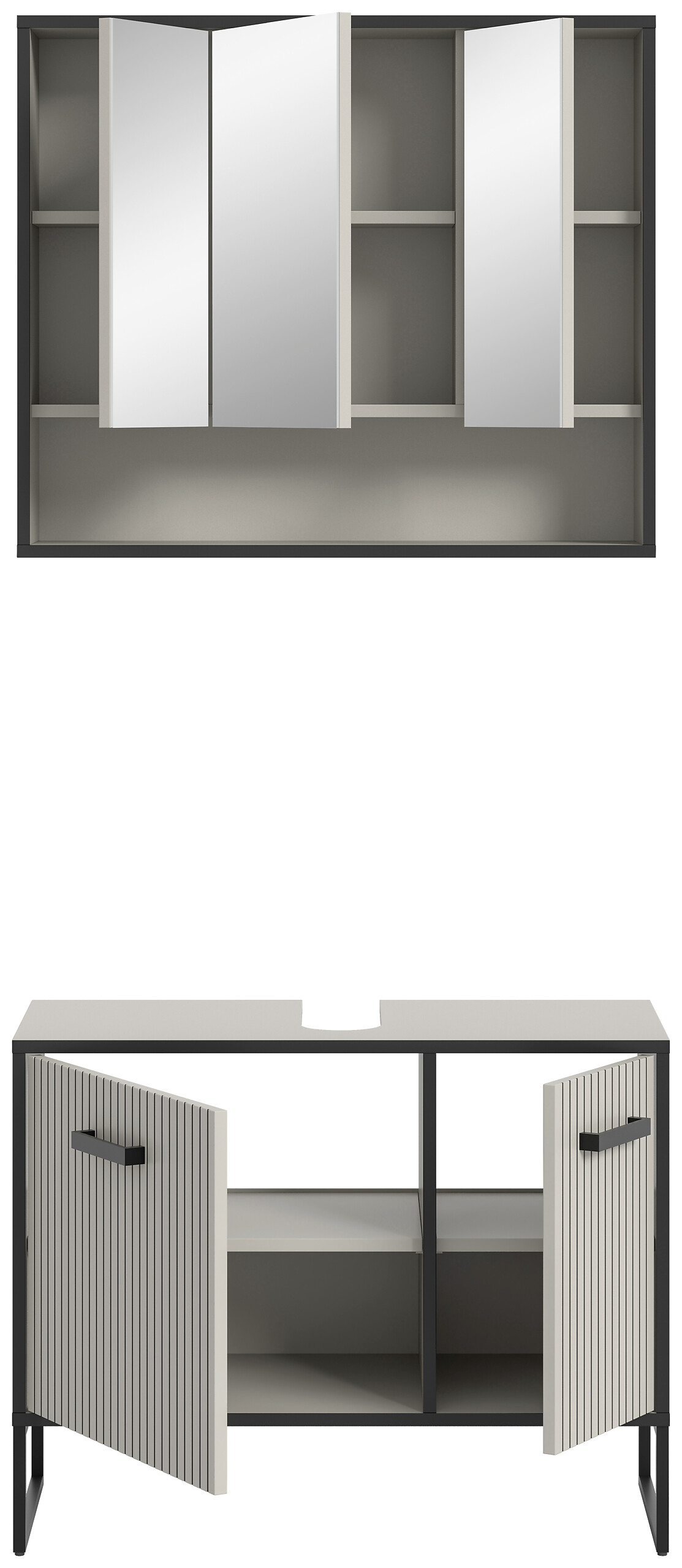 Badezimmer-Set BAGNO schwarz Kaschmirgrau Nachbildung B/H/T: ca. 80x192x36 cm