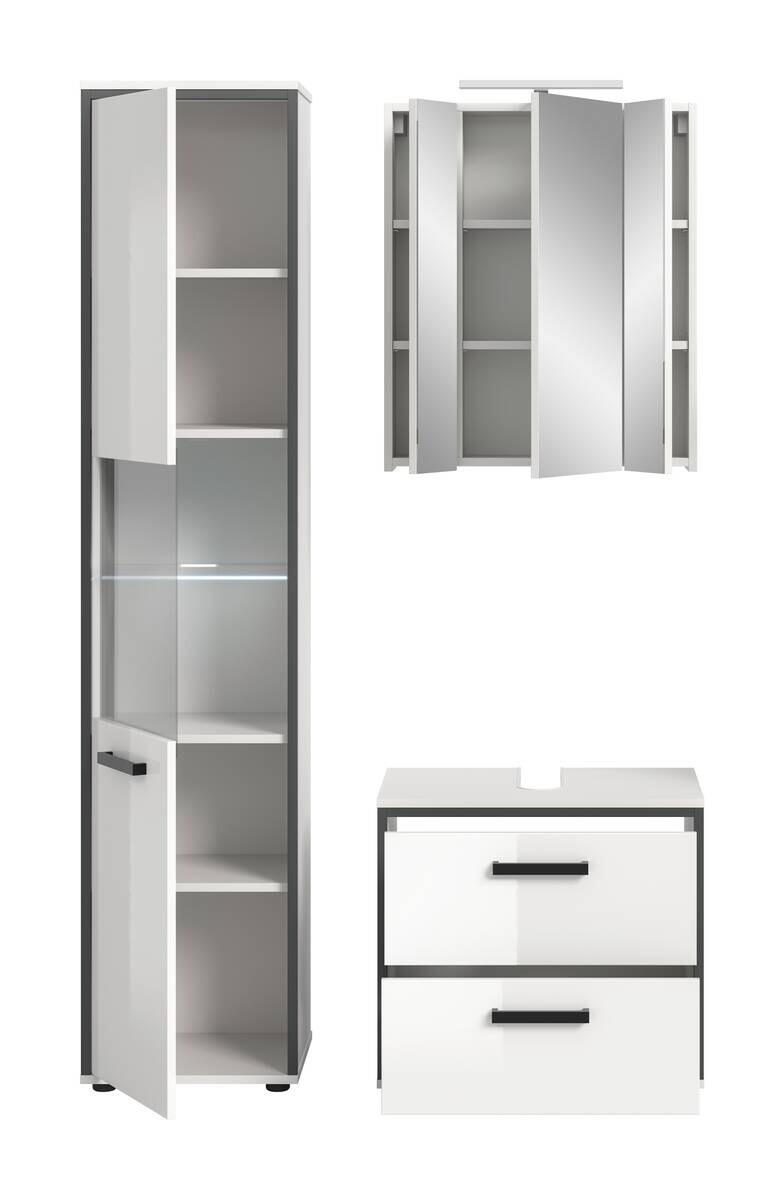 Badblock KOJAK weiß Hochglanz anthrazit grau B/H/T: ca. 115x188x37 cm