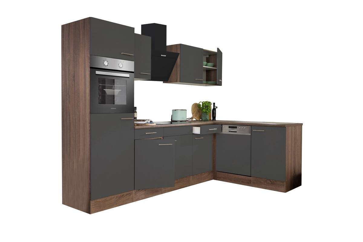 Respekta Winkelküche KBL280EYGS grau B/H/T: ca. 280x205x172 cm