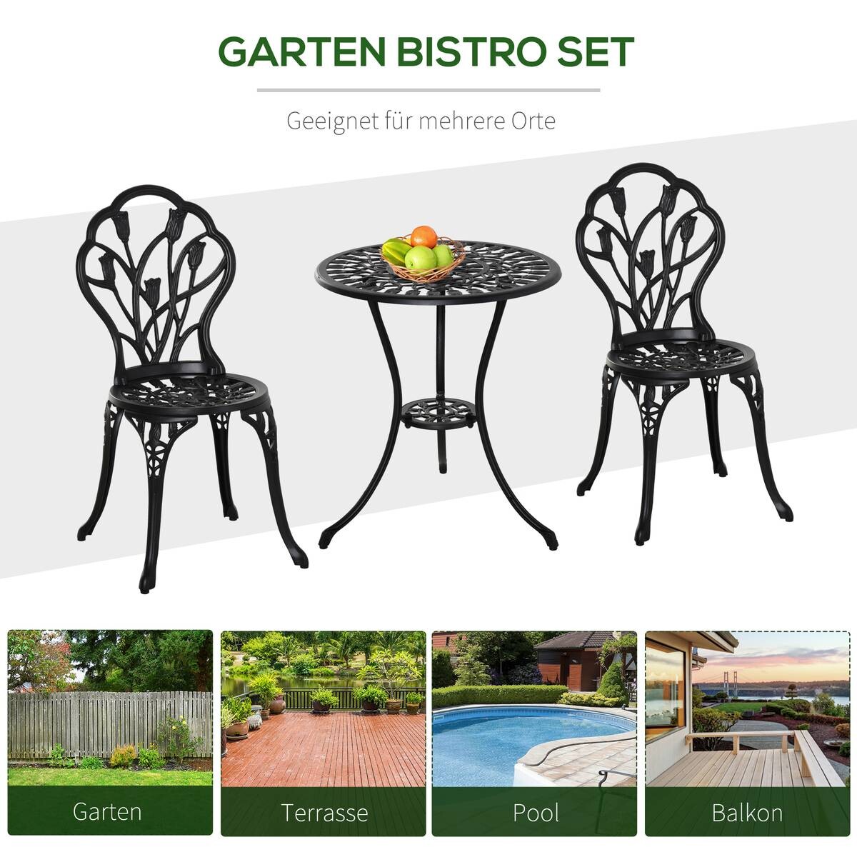 Outsunny Bistro-Set schwarz Aluminium B/H/L: ca. 60x67x60 cm