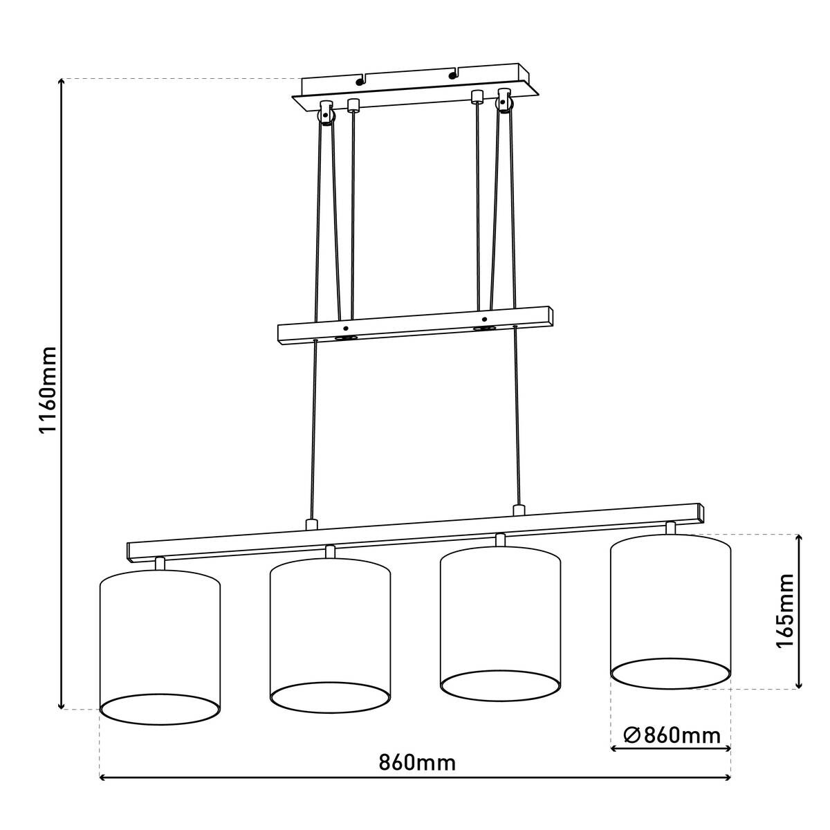 Näve Leuchten Pendelleuchte 7090516 grau Metall Kunststoff Textil B/H/T: ca. 15x116x86 cm E27 4 Brennstellen