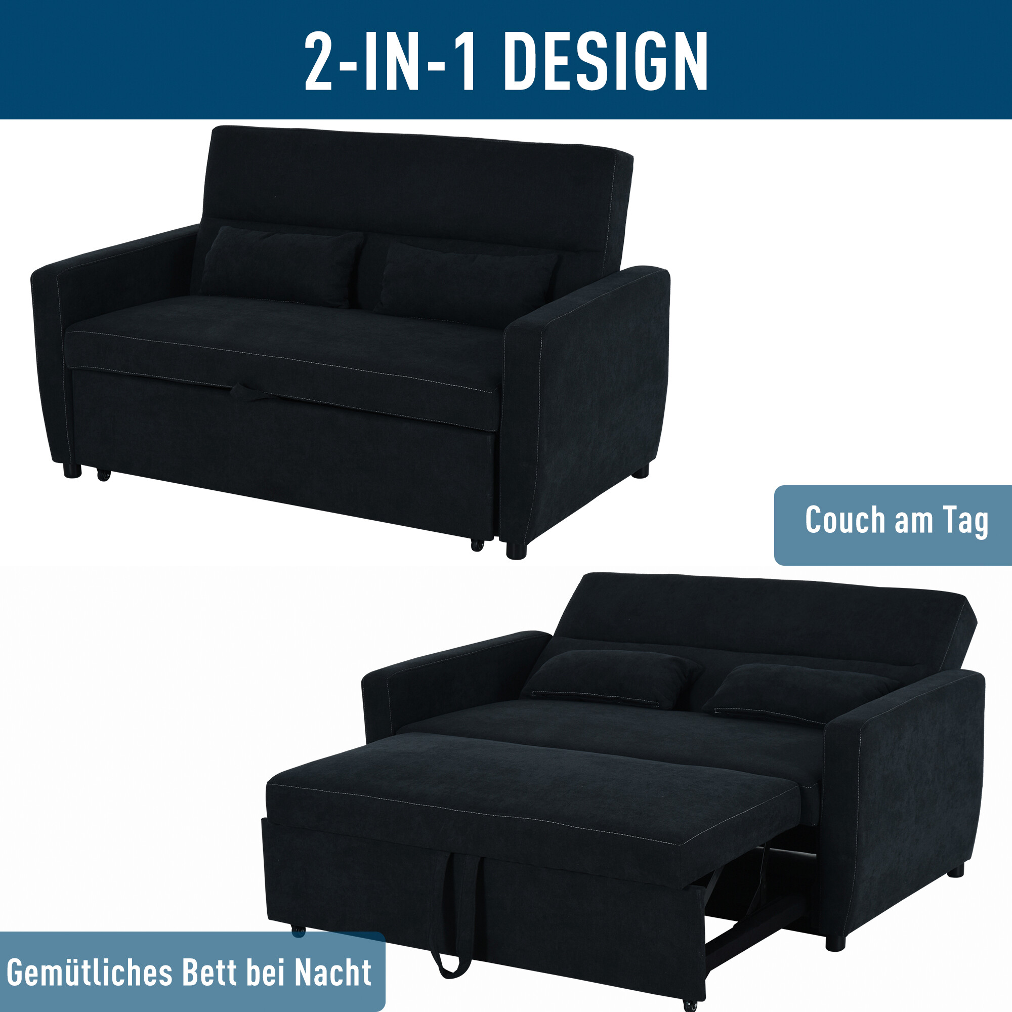 HOMCOM Schlafsofa 833-834 schwarz B/H/T: ca. 148x89x82 cm