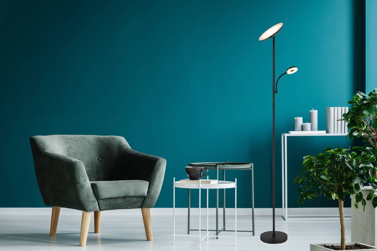 GLOBO LED-Deckenfluter Opal Chrom schwarz Metall Kunststoff H/D: ca. 179x25 cm 1 Brennstellen