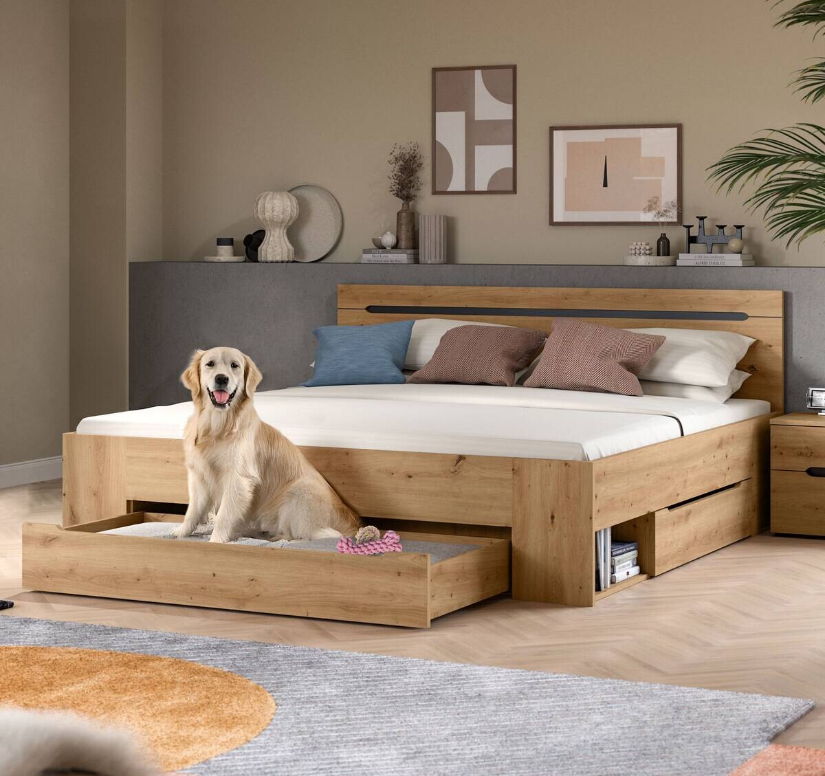 Bett CANU basaltgrau Artisan Nachbildung