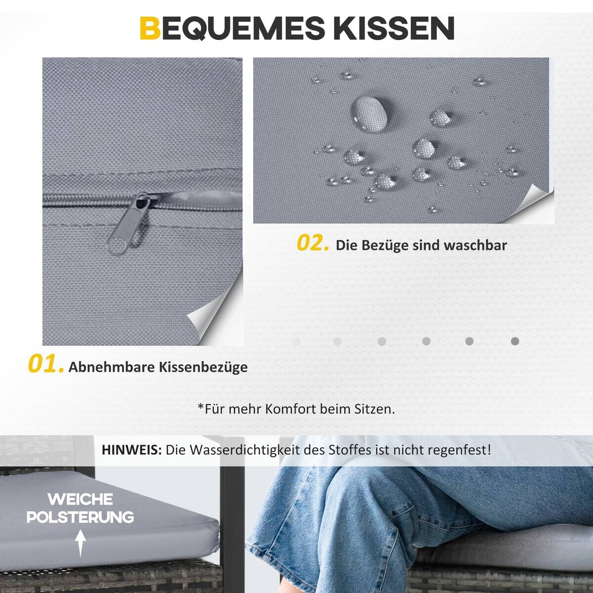 Outsunny Sitzgruppe grau Polyrattan B/H/L: ca. 57x63x76 cm