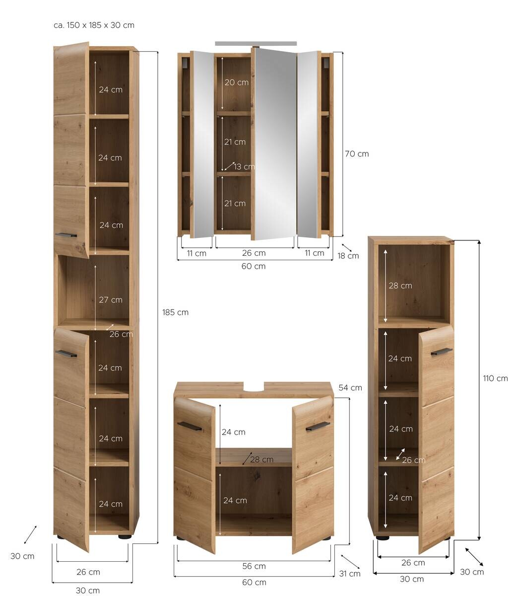 Badezimmer-Set Ice Artisan Oak Nachbildung B/H/T: ca. 150x185x46 cm