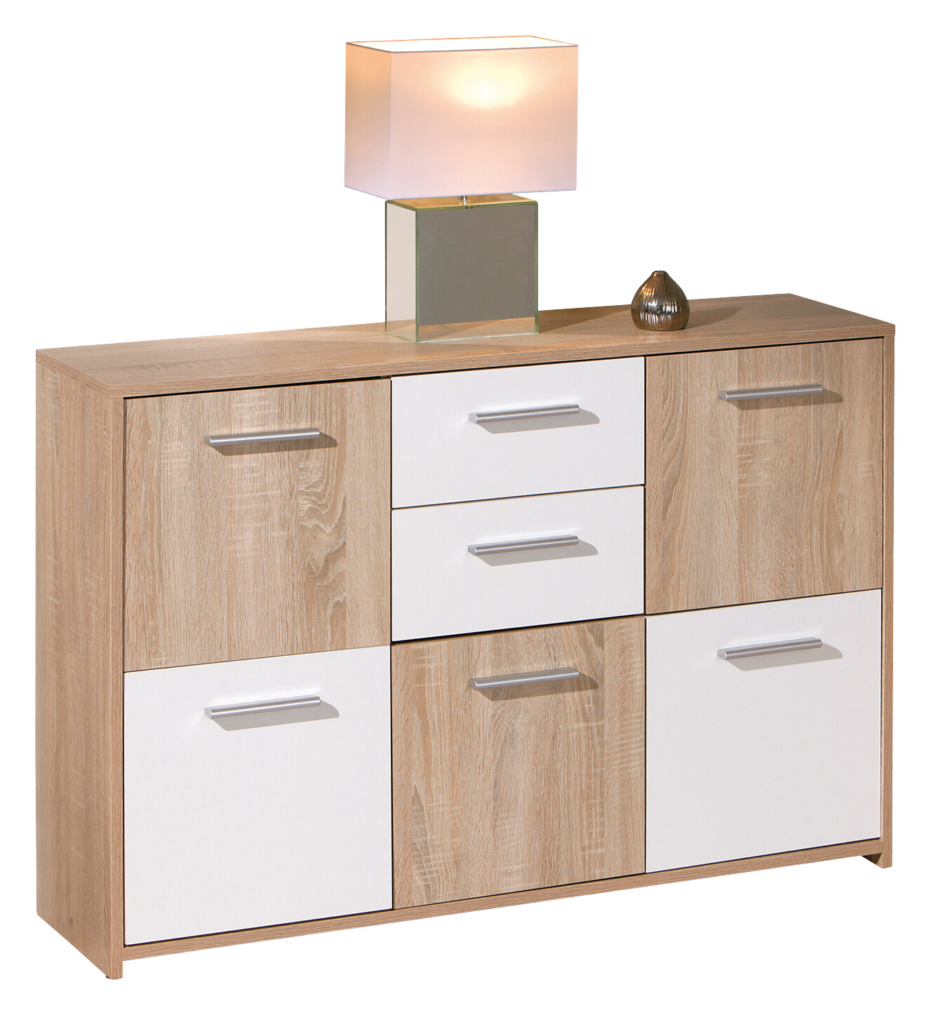 Kommode Elvezia Eiche Sonoma Nachbildung weiß B/H/T: ca. 115x77x30 cm