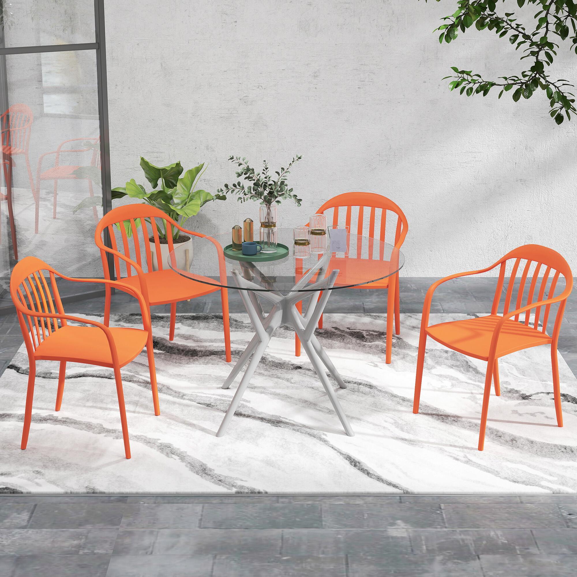 Outsunny Balkonstuhl 4er Set rot Metall B/H/L: ca. 54x78x57 cm