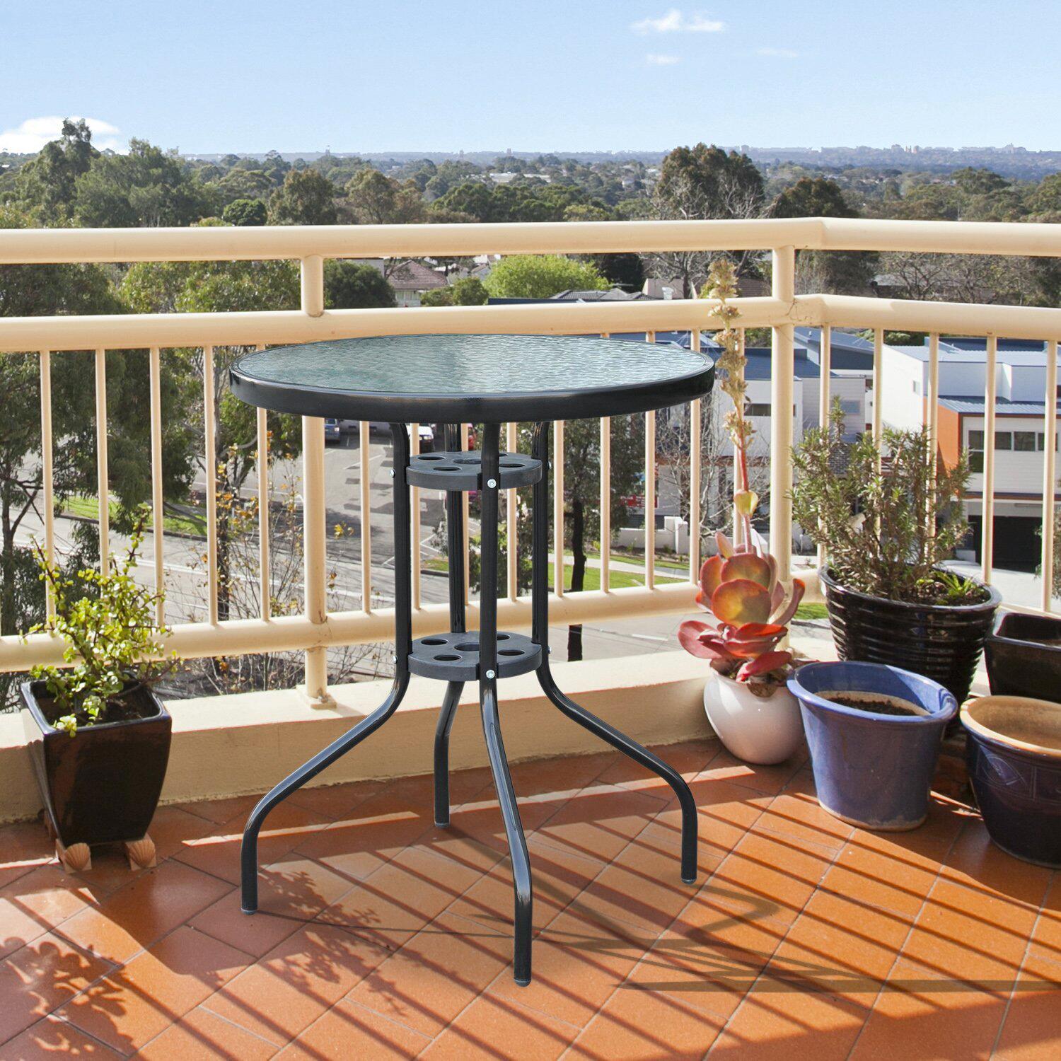 Outsunny Glastisch schwarz Metall H/D: ca. 70x60 cm